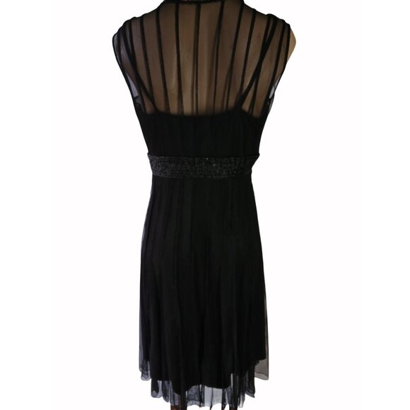 ECI New York Black Mesh Evening Dress Beaded Waist Size 4 Illusion Empire  Lined - Picture 9 of 15